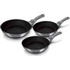 Wecook Set di 3 Padelle Antiaderenti Titanium Induzione 18-20-24 Wecook  Ecochef, Nero, Ecochef