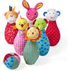 THE TWIDDLERS Twiddlers - Incantevole Set di 6 Birilli di Peluche con Simpatici Animali e Pallina Colorata, Dimensioni 19x6cm - Perfetti per Divertire i Bambini