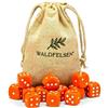 Waldfelsen®, 6, 12, 20, 30 o 50 dadi di alta qualità, dimensioni standard 16 mm, dadi acrilici, dadi da gioco, 6 lati, set di accessori da gioco con sacchetto di stoffa (arancione, 12 pezzi)