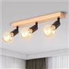 ANWIO Faretti da Soffitto Neri Orientabili,Faretti da Muro,Lampada Soffitto con 3 Lampadine LED Attacco E27,Applique da Parete,Base di Legno, Plafoniera per Negozio,Bar,Vetrina(Lampadine Escluse)