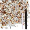 ASTARON 50g Mix Flatback Strass Mezze Perle per Artigianato Misura Mista 3mm-10mm, Perle Flatback per Bicchieri Fai da Te Tazze Nail Art Scarpe Vestiti (Serie Champagne Gold)