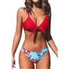 CUPSHE Set Bikini Regolabili con Nodo Stampa Floreale Rosso da Donna, XL