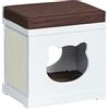 PawHut Cuccia Casetta per Gatti in Legno con 2 Cuscini e Tiragraffi Rimovibili, Bianco e Marrone, 41x30x36cm