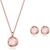 immobird Collana Orecchini Donna Set in Argento Sterling 925 di Rosegold Rosa Fiore Ciondolo con Quarzo Rosa Pietra Portafortuna Per Festival Regalo