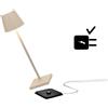 Zafferano Poldina Pro Micro, Lampada da tavolo LED senza fili Ricaricabile, Temperatura colore 2200-2700-3000K, IP65 Uso Interno/Esterno Batteria Lunga Durata, Alluminio H 27.5 cm - Sabbia