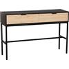 DRW Tavolo d'ingresso con 2 cassetti in metallo e legno MDF in naturale e nero 120 x 35 x 80 cm, altezza gambe 60 cm