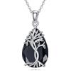 YFN Collana con albero della vita, in argento Sterling con tormalina nera, ciondolo celtico, albero della vita, regalo per donne, adolescenti, ragazze, compleanno, 30*18mm, Argento sterling, Zirconia