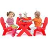 COSTWAY Set Tavolino e Sedie per Bambini in Plastica, Tavolino Bambini con 2 Sedie Adirondack, per Cameretta, Soggiorno e Esterno, per Bambini da 3 a 6 Anni (Red)
