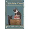 CREATCABIN Black Cats Targa in Metallo in Metallo Lavanderia Drop Your Pants Here Funny Poster Targhe con Citazioni Retro Hanging Wall Art Decor per Bagno Casa Soggiorno 20x30cm
