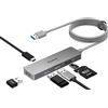 Aceele Hub USB 3.0 Aceele con Lettore di Schede SD/TF, Sdoppiatore USB A 6 in 1 con Cavo Lungo 120 cm, Adattatore USB con Porta di Alimentazione Micro USB per MacBook Air/Pro, PC, Surface Pro, iMac, ecc.