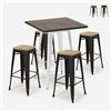 AHD Amazing Home Design Set bar industriale 4 sgabelli tolix legno tavolino alto 60x60cm Bent White