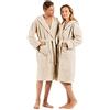English Home Accappatoio con Cappuccio in Spugna di Spugna, Accappatoio in Spugna Assorbente con Strato Esterno in Morbido Pile, Vestaglia per Donna Uomo per Doccia Spa Hotel, Softy Triga, Beige, L