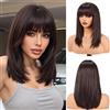PORSMEER Parrucca Donna Medio Lunga con Frangia Natuaral Sintetici dritti Parrucca Capelli Parrucche marrone Bob per Donna ragazze,per carnevale Halloween feste, 35cm