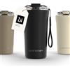 LARS NYSØM Tazza Termica per caffè Thermo Coffee Mug-to-Go con Cinturino & Coperchio in Tritan 500ml | Tazza da Viaggio 0,5 Litri con Isolamento | Per caffè e tè (Carbon Black, 500ml)