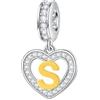 GLOWDAS Lettera S Charms Iniziale Collana Ciondolo, 18k Placcato Oro Letra s, Argento Sterling Cuore Alfabeto Ciondoli CZ Perline, Fit Pandora Bracciale in Oro Rosa, Regali per Sorella/Figlio/Ringraziamento