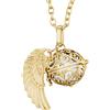 Morella Collana Catenina donna angelo custode in acciaio inox oro 70 cm con ciondolo ad ali di angelo e sfera bianca 16 mm in sacchetto di velluto