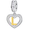 GLOWDAS Lettera L Charms Iniziale Collana Ciondolo, 18k Placcato Oro Letra l, 925 Argento Sterling Cuore Alfabeto Ciondoli CZ Perline, Fit Braccialetto in Pelle Pandora, Regali per Matrigna/Amante/Nipote