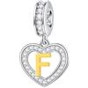 GLOWDAS Lettera F Charms Iniziale Collana Ciondolo, 18k Placcato Oro Letra f, 925 Argento Sterling Cuore Alfabeto Ciondoli CZ Perline, Fit Pandora Amicizia Bracciale, Regali per Padre/Famiglia/Migliori Amici