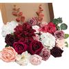 OrgMemory Fiori Artificiali, Fiori Rosa Antico, Rose Finte Schiuma, Fiori per Decorazioni, Fiori Finti per Matrimonio (Dusty Rosa Borgogna)