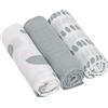 LÄSSIG Coperta Puck per neonati Panno di garza Set di 3 pezzi in cotone 85 x 85 cm/Swaddle & Burp Blanket L Strokes silver grey