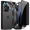 Aerku Privacy Pellicola Protettiva Copertura Totale per iPhone 15 Pro Max 6,7 Pollici, con Protezione Lente Fotocamera, Anti Spy Vetro Temperato Film, HD Anti-Spia Protezione Schermo [2+2 Pezzi]