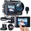 iZEEKER Action Cam 4K, 24MP HD Fotocamera Subacquea Impermeabile 40M Telecamera per Casco con Doppio Schermo, Microfono Esterno, Telecomando 2.4G, Batteria 2x1350mhA