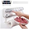 DBREAKS Supporto per rotoli di carta da cucina da Parete (3 rotoli), Porta Rotoli Alluminio e Pellicola, Taglierina per Pellicola Trasparente, Dispenser Carta Stagnola in Alluminio，con film Alimentare