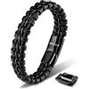 SERASAR 20cm Nero Braccialetto Uomo Cuoio Aggiustabile Regolabile Magnetico Inox Bracciali Braccialetti Perline Bigiotteria Bracialetto Cinturino Braciale Bambino Bracelet Corda Braciale Nere Accessori