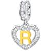 GLOWDAS Lettera R Charms Iniziale Collana Ciondolo, 18k Placcato Oro Letra r, Argento Sterling Cuore Alfabeto Ciondoli CZ Perline, Fit Bracciale Riflessioni Pandora, Regali per Sorella Maggiore/Moglie/Pareja