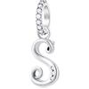 GLOWDAS Lettera S Charms Alfabeto Ciondolo, 925 Argento Sterling Iniziale s Ciondolo CZ Perlina Fit Pandora Serpente Catena Braccialetto con Letra, Regali per Sorella/Figlio/St Patricks Day/Settembre/Nipote