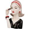 GILDE Scultura decorativa da donna, maglietta nera - bocca rossa, mascara - decorazione moderna soggiorno - altezza 26 cm - nero rosso crema