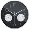 Mebus Grande orologio da parete con telaio in alluminio di alta qualità, senza ticchettio, grazie al preciso movimento al quarzo, visualizzazione di temperatura e umidità, cifre 3D cromate, nero,