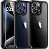 TAURI Cover per iPhone 15 Pro con Pellicola in Vetro Temperato,Trasparente Custodia per Sottile Anticaduta - Nero