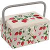 Hobby Gift HobbyGift HobbyGift Esclusivo Contenitore Medio per lavori di Cucito, Hobby, Vassoio per Accessori, Tasca per puntine, Cuscino, Manico in PVC, Coperchio, Fragole Ricamate, 18.5 x 25.5 x 14.5cm
