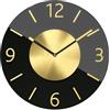 Mebus Orologio da parete al quarzo, silenzioso, senza rumore, movimento al quarzo preciso, vetro di alta qualità ed elegante, numeri in alluminio 3D, lancette in alluminio, colore: nero oro, 32 cm