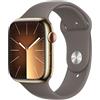 Apple Watch Series 9 GPS + Cellular 45mm Smartwatch con cassa in acciaio inossidabile color oro e Cinturino Sport grigio creta - M/L. Fitness tracker, app Livelli O₂, display Retina always-on