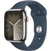 Apple Watch Series 9 GPS + Cellular 45mm Smartwatch con cassa in acciaio inossidabile color argento e Cinturino Sport blu tempesta - M/L. Fitness tracker, app Livelli O₂, display Retina always-on