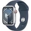 Apple Watch Series 9 GPS + Cellular 41mm Smartwatch con cassa in alluminio color argento e Cinturino Sport blu tempesta - M/L. Fitness tracker, app Livelli O₂, display Retina always-on