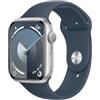 Apple Watch Series 9 GPS 45mm Smartwatch con cassa in alluminio color argento e Cinturino Sport blu tempesta - M/L. Fitness tracker, app Livelli O₂, display Retina always-on, resistente all'acqua