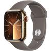 Apple Watch Series 9 GPS + Cellular 41mm Smartwatch con cassa in acciaio inossidabile color oro e Cinturino Sport grigio creta - S/M. Fitness tracker, app Livelli O₂, display Retina always-on