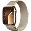Apple Watch Series 9 GPS + Cellular 45mm Smartwatch con cassa in acciaio inossidabile color oro e Loop in maglia milanese color oro. Fitness tracker, app Livelli O₂, display Retina always-on