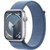 Apple Watch Series 9 GPS 45mm Smartwatch con cassa in alluminio color argento e Sport Loop blu inverno. Fitness tracker, app Livelli O₂, display Retina always-on, resistente all'acqua