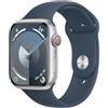 Apple Watch Series 9 GPS + Cellular 45mm Smartwatch con cassa in alluminio color argento e Cinturino Sport blu tempesta - M/L. Fitness tracker, app Livelli O₂, display Retina always-on