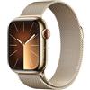 Apple Watch Series 9 GPS + Cellular 41mm Smartwatch con cassa in acciaio inossidabile color oro e Loop in maglia milanese color oro. Fitness tracker, app Livelli O₂, display Retina always-on