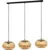 Eglo Amsfield 1 - Lampada a sospensione a 3 luci, da appendere sopra il tavolo da pranzo, con attacco E27, L 96 cm, in metallo nero e bambù marrone