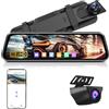 Airpuxem 4K Dash Cam Specchietto WiFi 10'' IPS Schermo Tattile Specchietto Retrovisore Auto con Telecamera Scheda Dash Cam Auto Specchietto Assistenza al Parcheggio con WDR Sensore G Registrazione Loop