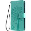 SEAHAI Cover per Oppo A78 4G Portafoglio, Custodia con Bella Foglie e Gatto in Rilievo Design in Pelle Custodia, Antiurto Case Custodia, Verde