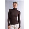 Intimissimi Maglia In Modal Ultralight Con Cashmere Collo Alto Marrone