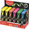Maped - 24 evidenziatori Fluo'Peps Flex, punta morbida e flessibile, espositore da 24 pezzi, colori: giallo, blu, verde, rosa e arancione