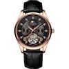 RORIOS Orologio Tourbillon Automatio da Uomo Diamante Scheletrato Orologio da Polso Impermeabile Meccanico Orologio luminoso Fase Lunare Orologio Cinturino in Pelle Nero Oro rosa A